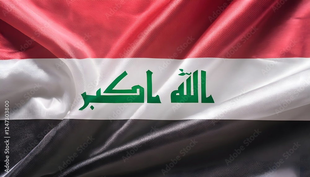 Vibrant Iraq flag waving with luxurious satin texture - Patriotic and cultural symbol Vibrant Iraq flag waving with luxurious satin texture - Patriotic and cultural symbol