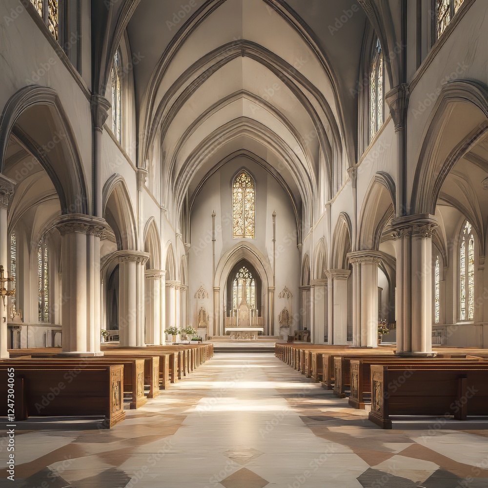 Cathedral interior with architectural arches Cathedral interior with architectural arches