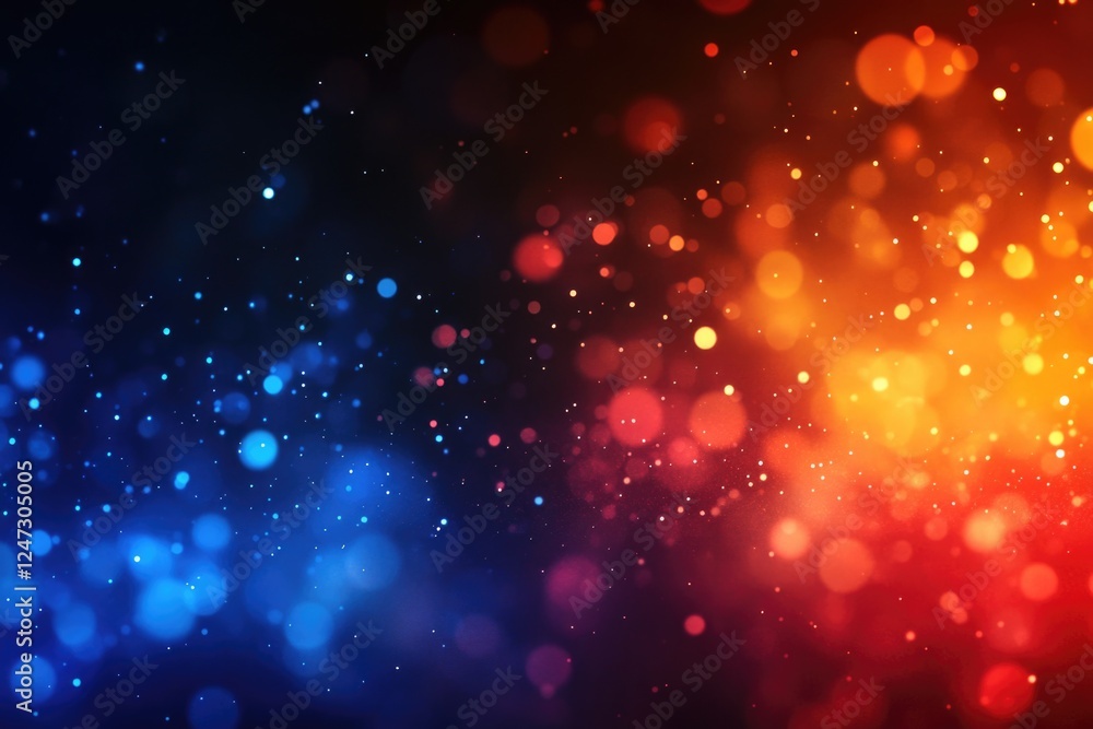 Fototapeta premium Vivid colorful background with sparkling bokeh effect. This image features an abstract gradient design overlaid with dynamic, glittering lights that create a mesmerizing visual impact.