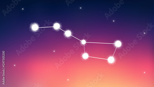 Ursa Major constellation on orange and blue gradient background, stars on background