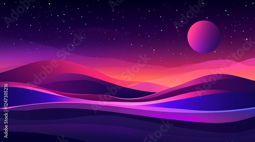 Night landscape, alien planet, hills, stars