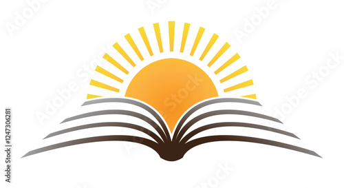 Creative Open Book Sunlight Ray Logo Sunset Pages Symbol Design Vector Icon Illustration	
