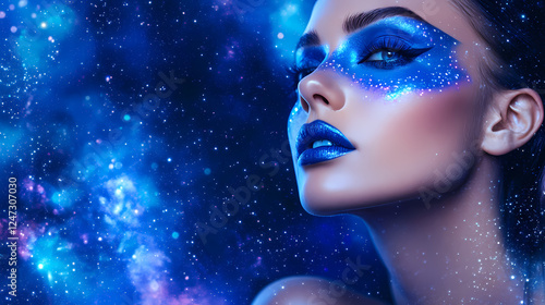 woman blue makeup photo