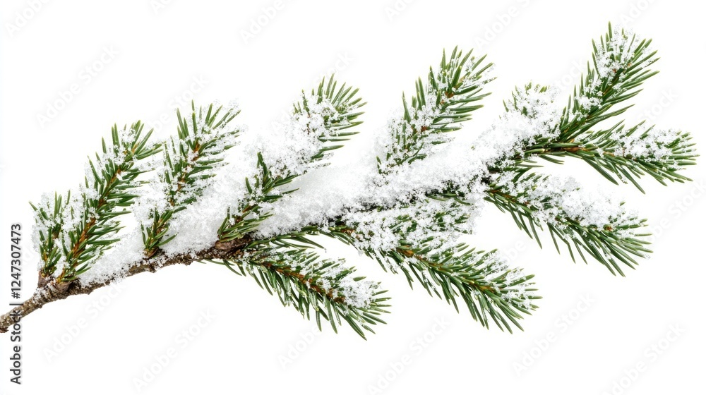 Obraz premium A branch covered in snow. The branch is green and has a white snow covering it. The snow is covering the entire branch, from the top to the bottom