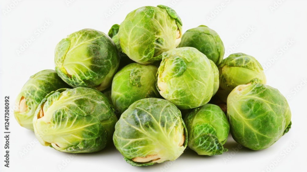 A pile of fresh Brussels sprouts ready for cooking or consumption. A pile of fresh Brussels sprouts ready for cooking or consumption.