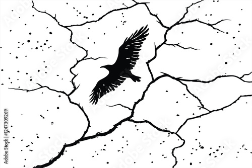  Black Grunge Texture with Distressed Lines bird