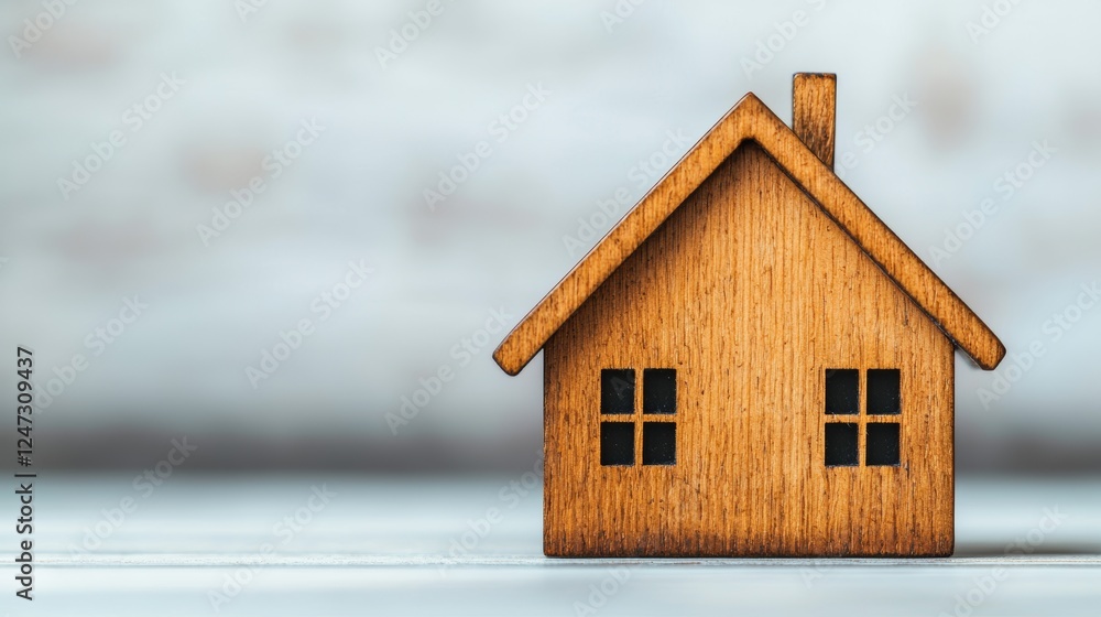 Wooden House Model on Table with Blurred Background and Soft Lighting Effect Wooden House Model on Table with Blurred Background and Soft Lighting Effect