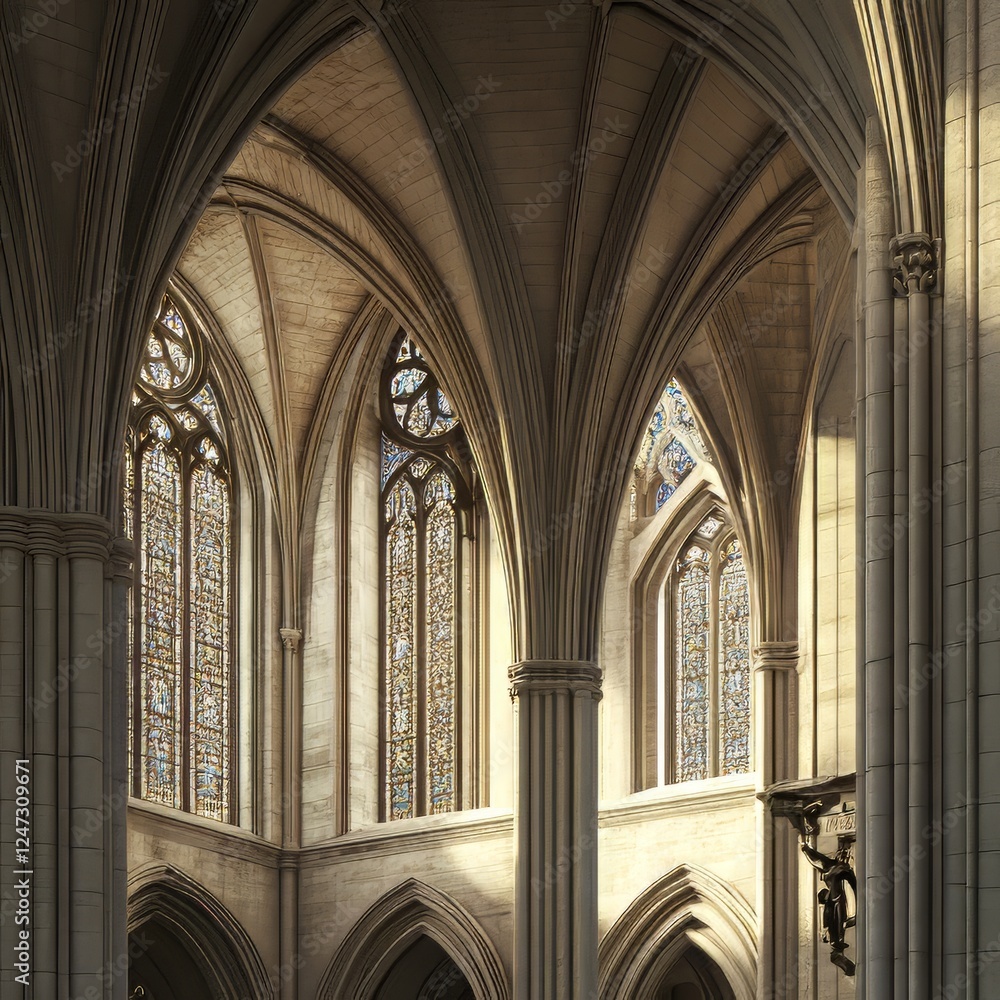 Fototapeta premium Cathedral interior with stained glass windows