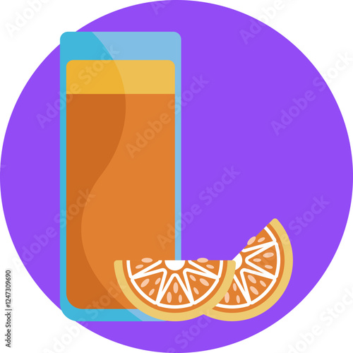 A bright orange liquid symbolizing natural fruit juice, typically served chilled.
