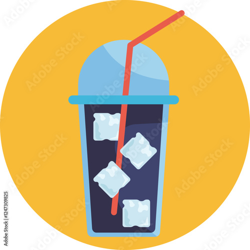 A transparent plastic cup holding a dark-colored juice or drink.