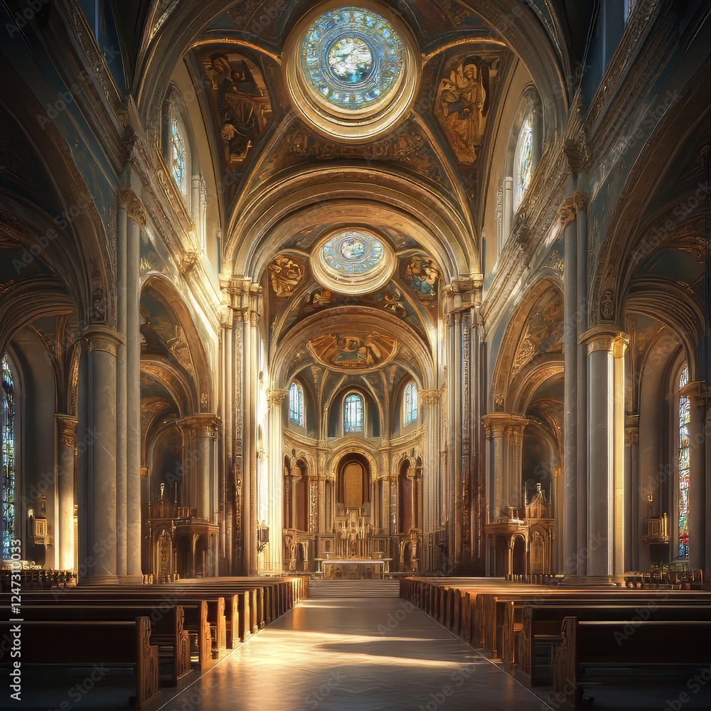 Ornate Church Interior with Golden Details Ornate Church Interior with Golden Details