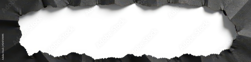 Obraz premium Jagged, blackened paper perimeter; pure white backdrop, rustic, object, material
