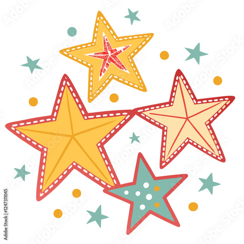 Colorful Star Patches in a Cluster of Bright Colors Illustrator Artwork