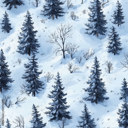Winter forest. Seamless pattern with fir trees in the snow.