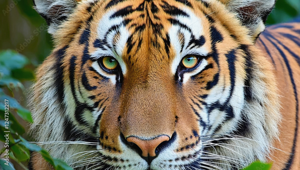 Fototapeta premium Tiger's face in close-up, predator's gaze