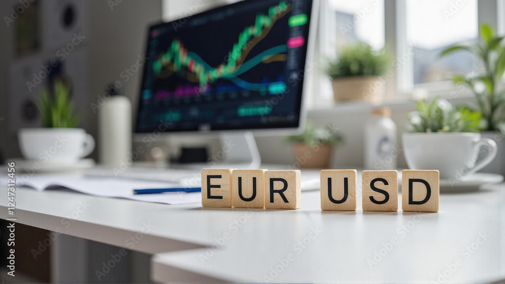 Naklejka premium Currency EUR USD and trading market analysis with copy space