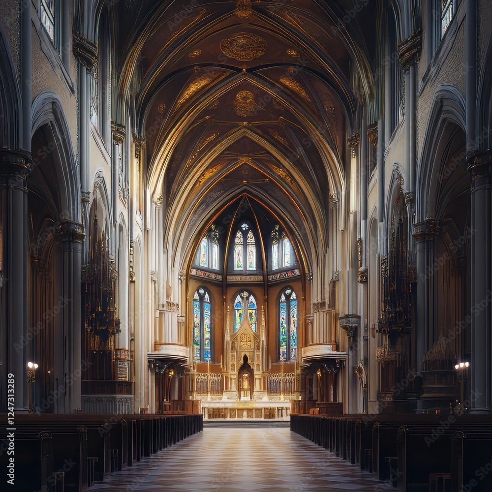 Fototapeta premium Grand cathedral interior with ornate details