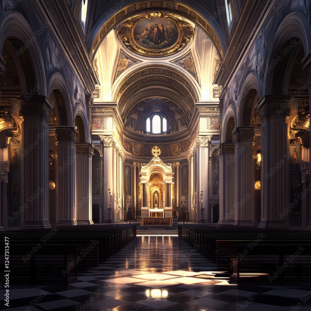 Ornate interior view of cathedral sanctuary Ornate interior view of cathedral sanctuary
