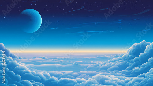 Subtle stratus clouds fading into the distant horizon, with the ozone layer barely perceptible in the upper sky, stratus fading ozone, distant atmospheric layers. Weather Phenomena. Illustration