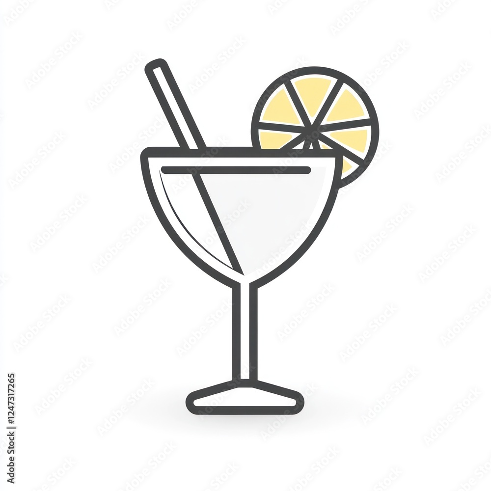 Refreshing summer drink icon with lemon slice and straw on a white background Refreshing summer drink icon with lemon slice and straw on a white background