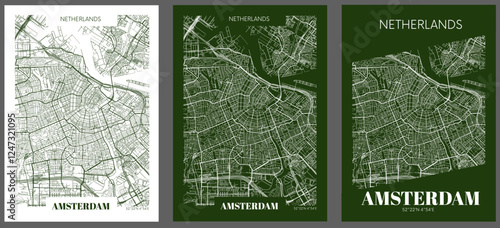 Amsterdam, Netherlands Detailed Blueprint Style Map