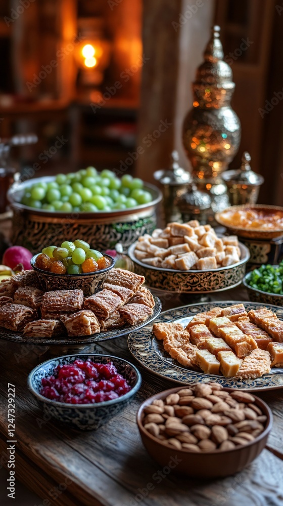 Fototapeta premium festive table with traditional ramadan food 