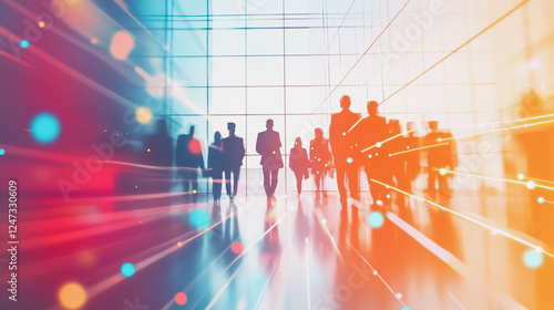 Wallpaper Mural Group of business people silhouettes in modern office building and business network concept. Human resources with pastel innovation charts and graphs with statistics to analyze business	 Torontodigital.ca