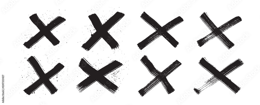 Hand-Painted Black X Marks Set – Brushstroke Cross Symbols Isolated on Transparent Background Hand-Painted Black X Marks Set – Brushstroke Cross Symbols Isolated on Transparent Background