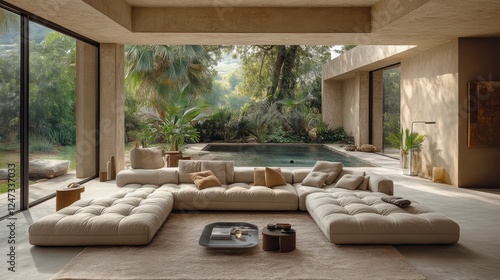 Wallpaper Mural Modern modular sofa in luxurious villa, pool view Torontodigital.ca