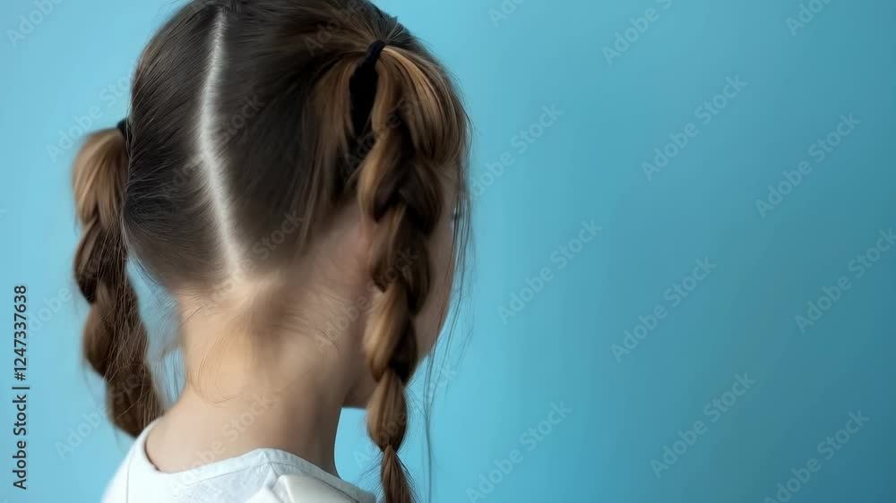 Captivating Portrait of a Young Girl with Pigtails and Blue Eyes Captivating Portrait of a Young Girl with Pigtails and Blue Eyes