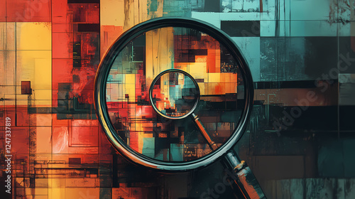 Vibrant abstract shapes magnified under glass. Mind-Bending Perspectives. Illustration