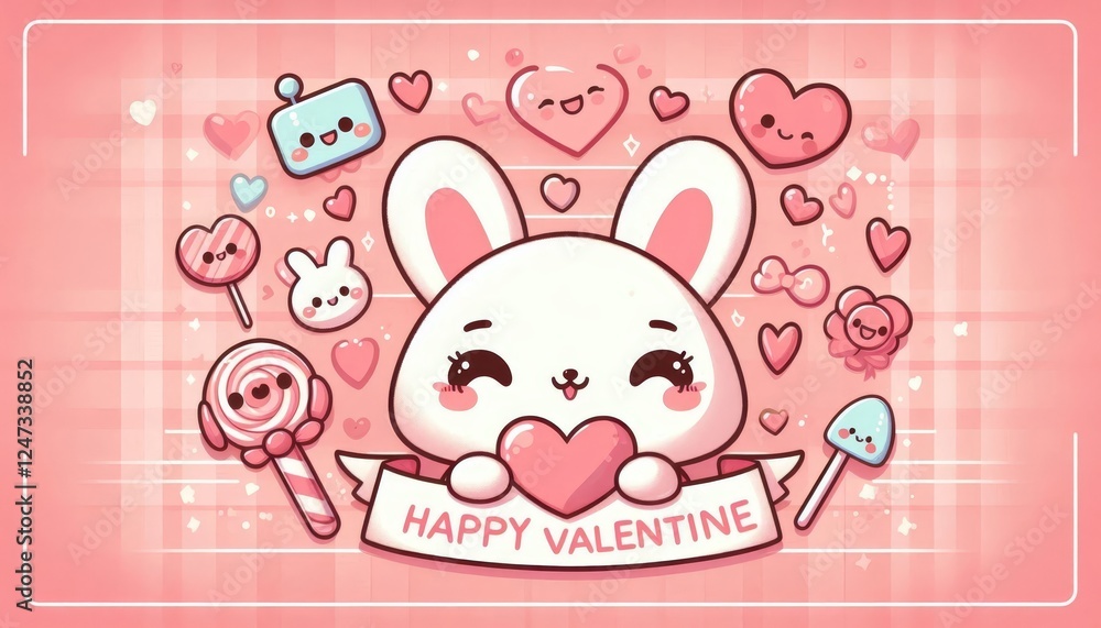 Cute Kawaii Happy Valentine's Day Background - Decorated Wallpaper, Greeting Card for Valentine - Heart, Anime, Chibi, Dog, Cloud, Cat, Bear, Gift, Pink Cuteness Cute Kawaii Happy Valentine's Day Background - Decorated Wallpaper, Greeting Card for Valentine - Heart, Anime, Chibi, Dog, Cloud, Cat, Bear, Gift, Pink Cuteness