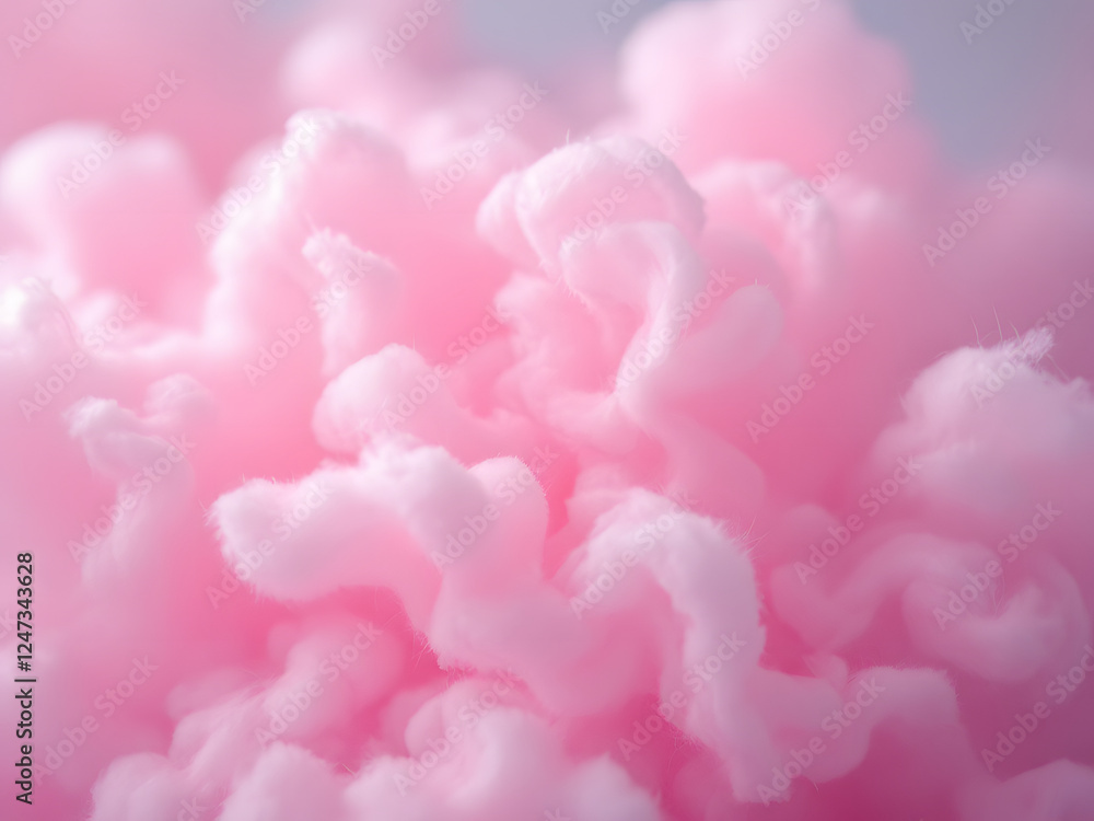Soft pink cotton candy clouds fill the sky, creating a dreamy and whimsical scene. Soft pink cotton candy clouds fill the sky, creating a dreamy and whimsical scene.