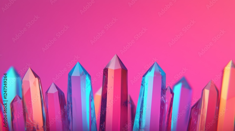 Pearlescent Crystals Glowing Softly Against a Vibrant Background Pearlescent Crystals Glowing Softly Against a Vibrant Background