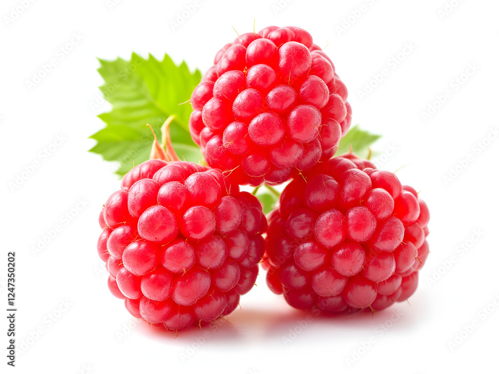 A close-up of vibrant red raspberries with green leaves, showcasing their juicy texture and freshness. A close-up of vibrant red raspberries with green leaves, showcasing their juicy texture and freshness.