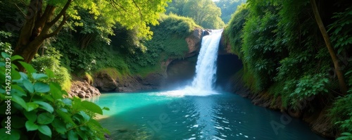 Chamarel's cascading water, lush green foliage, planet, getaway, serene photo