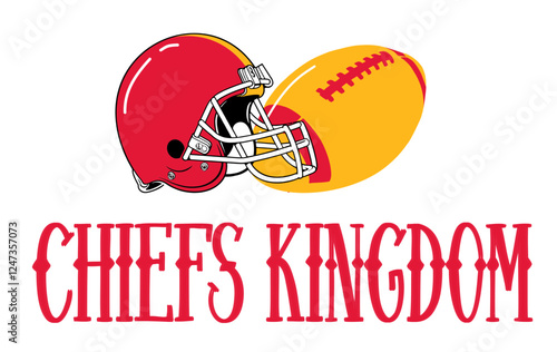 Chiefs Kingdom  - Football player helmet and ball - gold and red, sport vector graphics - art illustration - written

