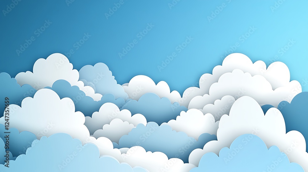 Paper cloudscape, blue sky, weather, design Paper cloudscape, blue sky, weather, design