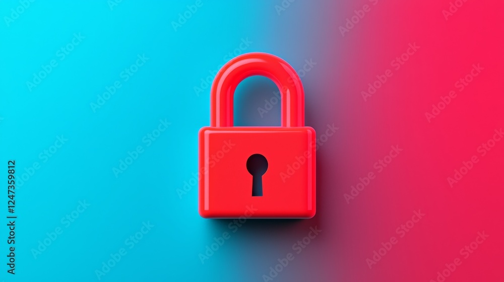Holographic Lock Icon Floating in a Vibrant Blue and Pink Background Holographic Lock Icon Floating in a Vibrant Blue and Pink Background