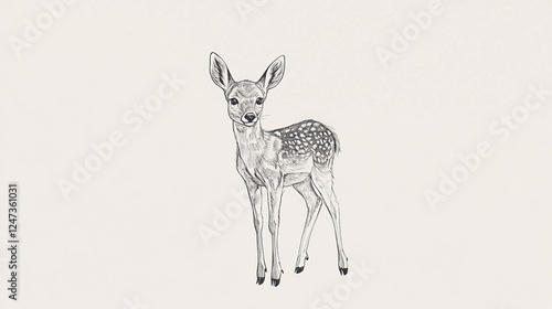 Minimalist pencil sketch of a young deer standing gracefully, representing wildlife illustration and artistic elegance