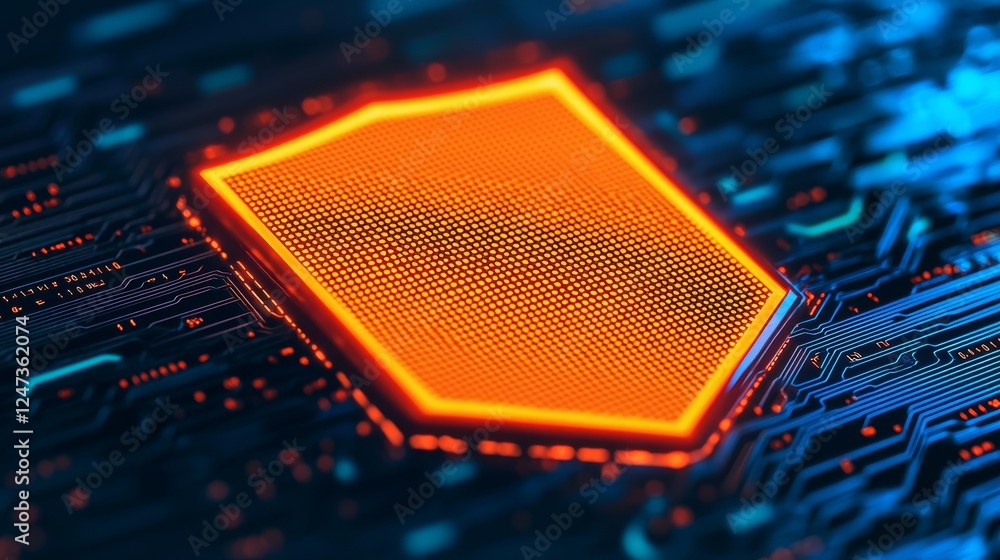 Holographic Shield Design with Digital Circuit Background in Bright Orange Color Holographic Shield Design with Digital Circuit Background in Bright Orange Color