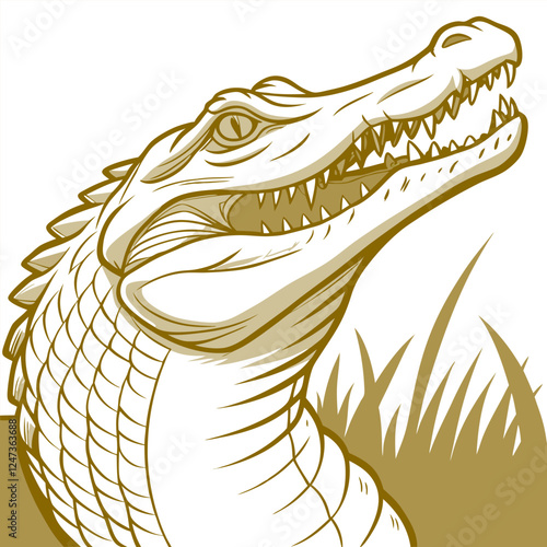 Powerful Sepia Crocodile Head Illustration - Detailed Vector Graphic.