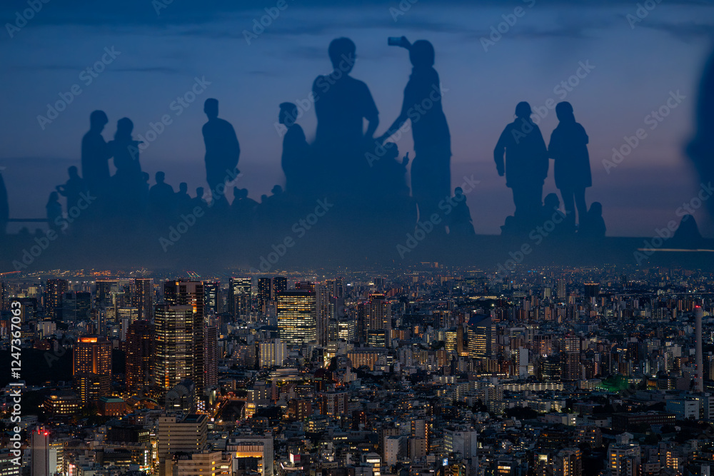 custom made wallpaper toronto digitalTokyo skyline with reflection of tourists