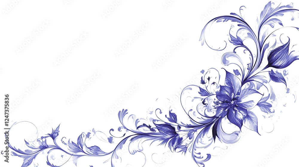 Elegant Blue Floral Swirl Design on White Background Elegant Blue Floral Swirl Design on White Background