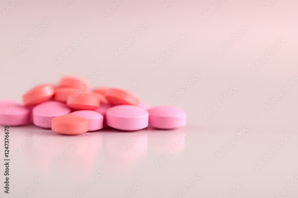 Colorful pills and capsules are arranged on a white table with soft lighting, showcasing their shapes and colors, focusing on health and wellness in a medical context Colorful pills and capsules are arranged on a white table with soft lighting, showcasing their shapes and colors, focusing on health and wellness in a medical context