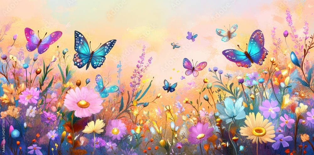 Vibrant Butterflies Flutter Amongst Colorful Wildflowers Vibrant Butterflies Flutter Amongst Colorful Wildflowers