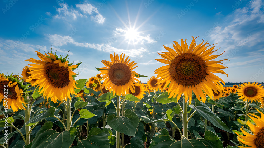Fototapeta premium Sunflowers blooming under the bright sun.