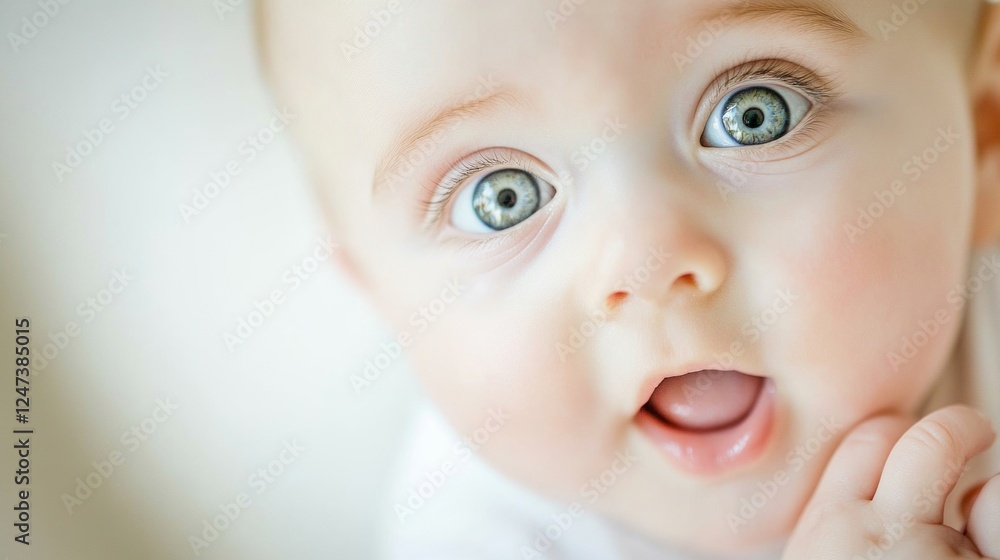 Curious caucasian baby with big blue eyes expressing surprise Curious caucasian baby with big blue eyes expressing surprise