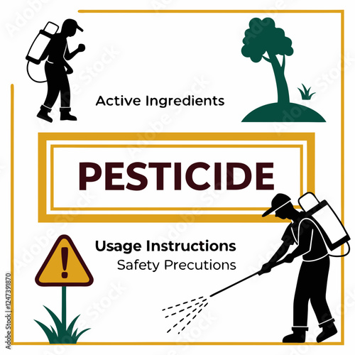 Agricultural workers spraying pesticides in field setting. Educational illustration showing proper application techniques. Concept of crop protection, pest management, farm safety.