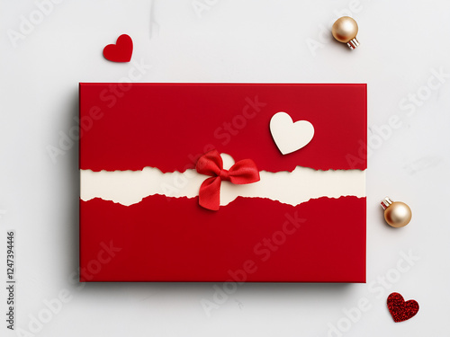 Red Gift Box, partially tone, isolated on a white background, for negative emotion, sad ending photo